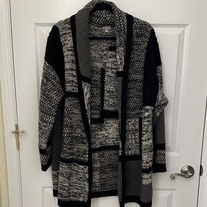 Beautiful J Jill black gray and off white shawl collar sweater.